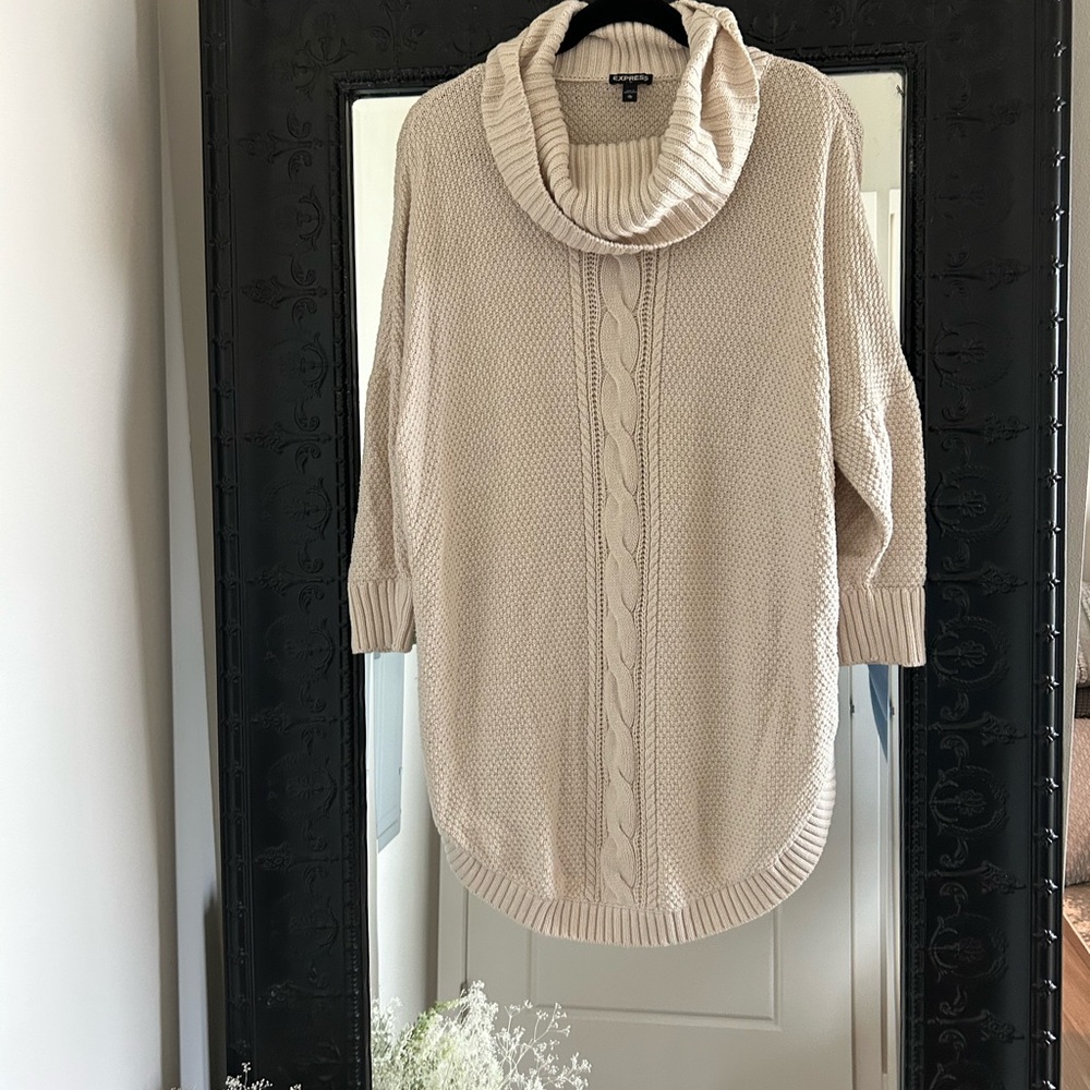 Express Cream Cowl Neck Cable Knit Sweater
